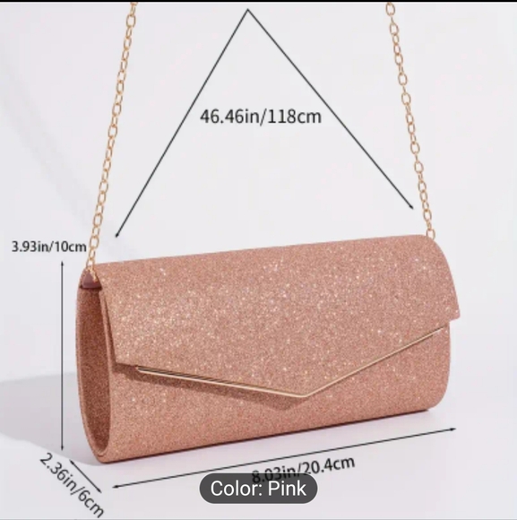 Women's Pink Glittery Evening Bag/Clutch with Detachable Chain Strap, NWOT - Picture 3 of 3